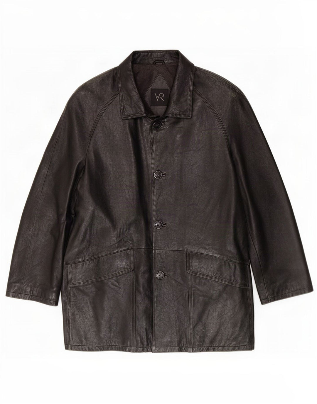 Vintage Mens Leather Coat IT 52 XL Black