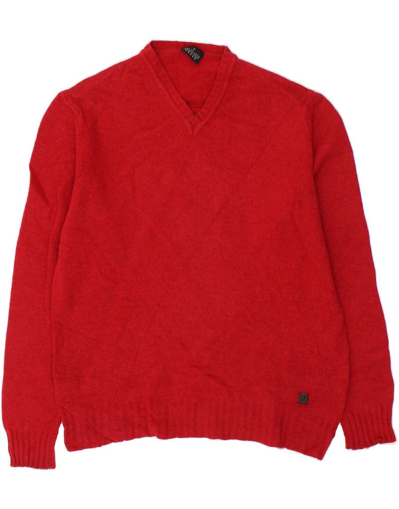 TRUSSARDI Mens V-Neck Jumper Sweater Medium Red Wool | Vintage Trussardi | Thrift | Second-Hand Trussardi | Used Clothing | Messina Hembry 