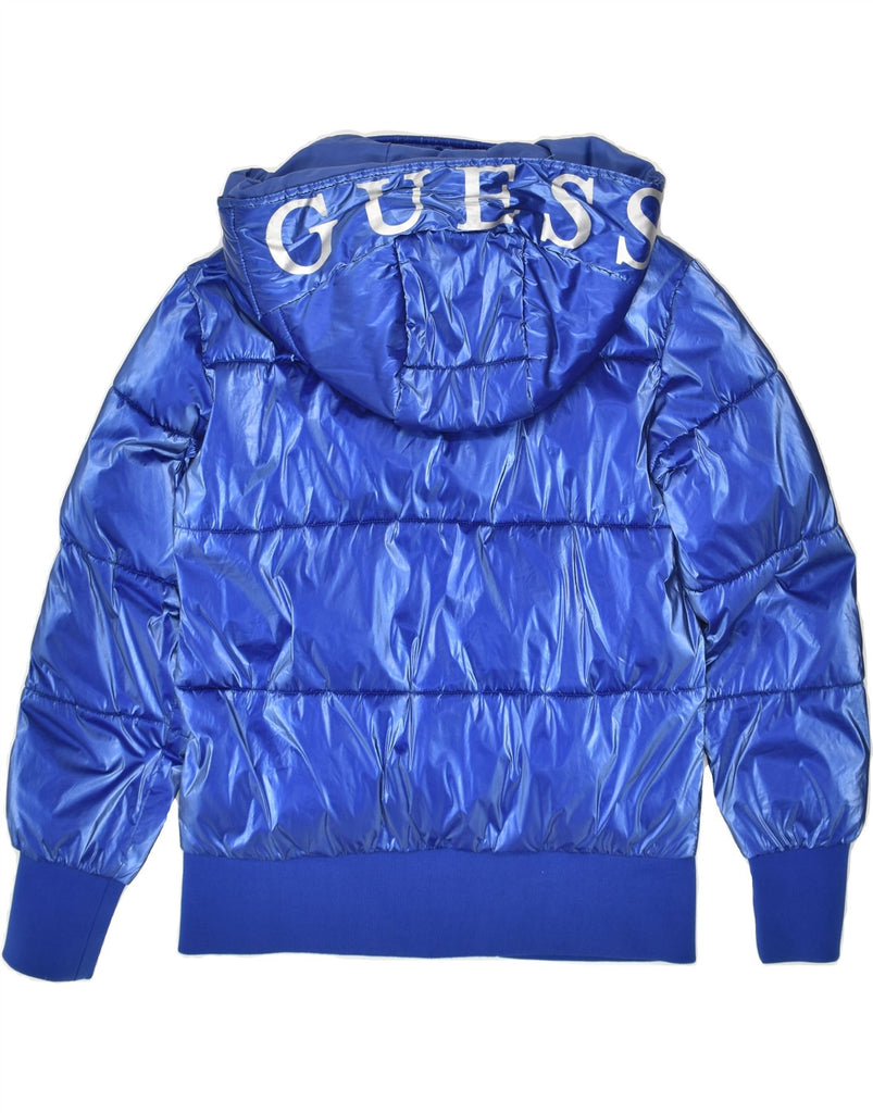 GUESS Womens Graphic Padded Jacket UK 14 Medium Blue Polyester | Vintage Guess | Thrift | Second-Hand Guess | Used Clothing | Messina Hembry 