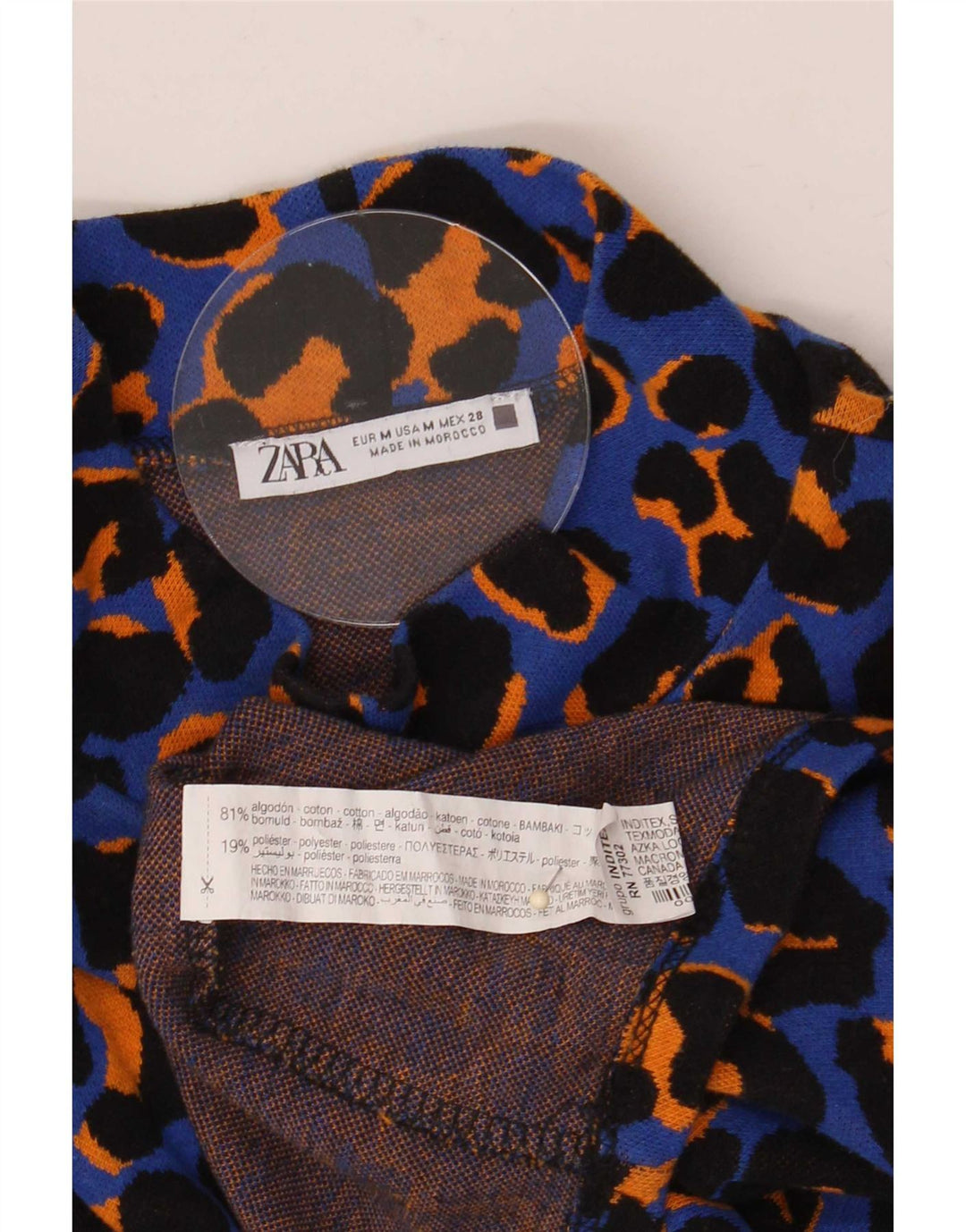 Zara Womens Oversized Top Long Sleeve UK 14 Medium Blue Animal Print Cotton