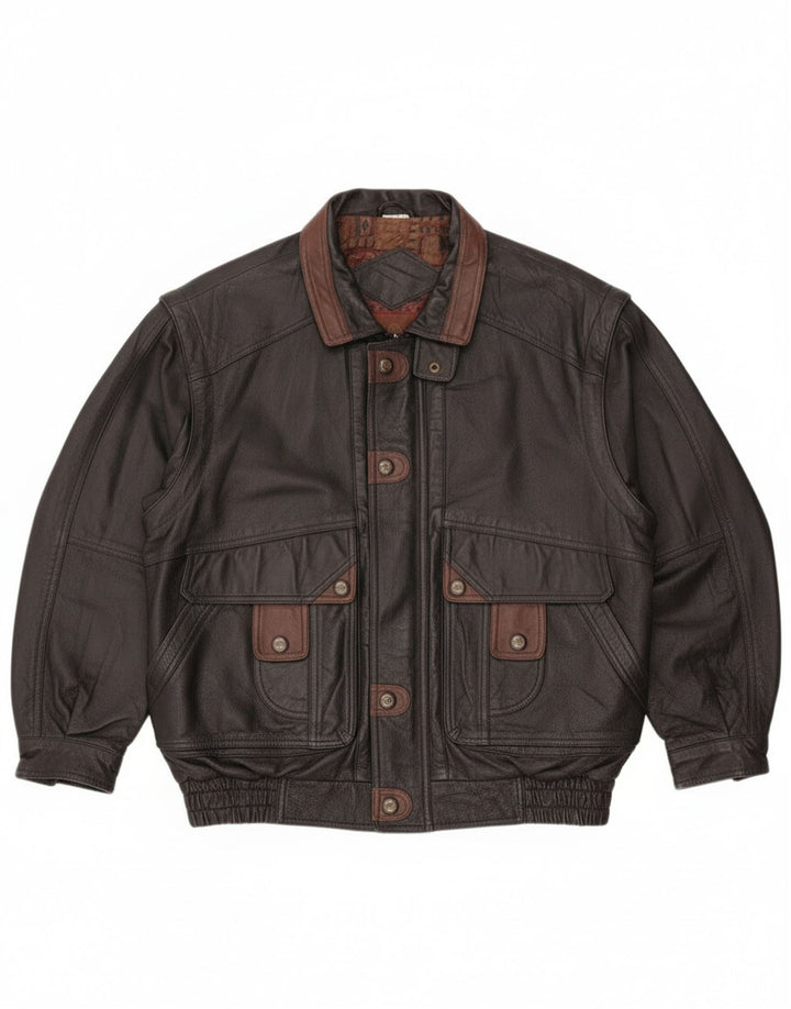 Vintage Mens Leather Jacket IT 50 Large Black Leather