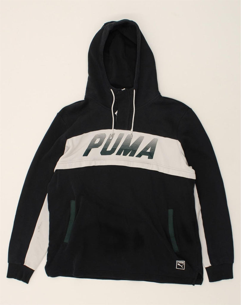 PUMA Mens Graphic Hoodie Jumper Large Black Colourblock Cotton | Vintage Puma | Thrift | Second-Hand Puma | Used Clothing | Messina Hembry 