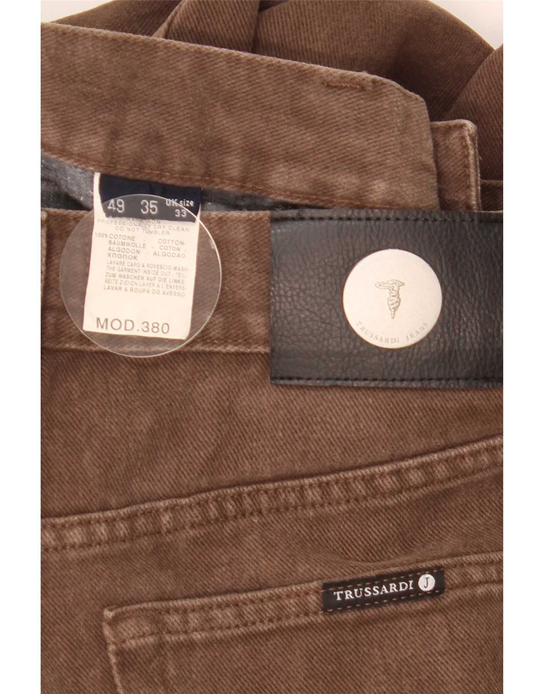 Trussardi Mens Straight Jeans W33 L30 Brown Cotton