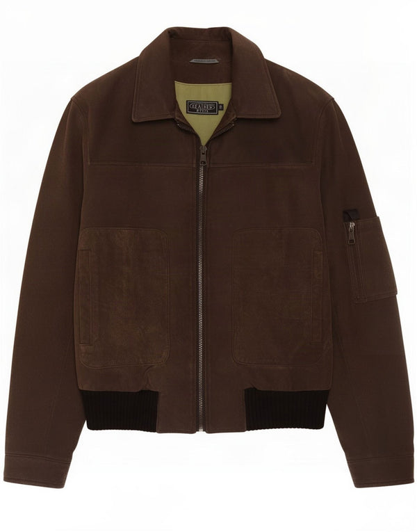 Basic Mens Suede Bomber Jacket IT 50 Large Brown Leather
