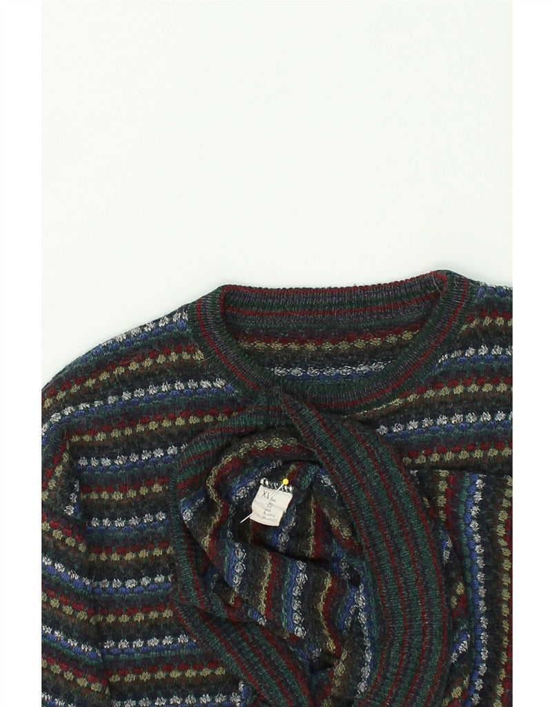 VINTAGE Mens Crew Neck Jumper Sweater XL Grey Fair Isle Virgin Wool | Vintage Vintage | Thrift | Second-Hand Vintage | Used Clothing | Messina Hembry 