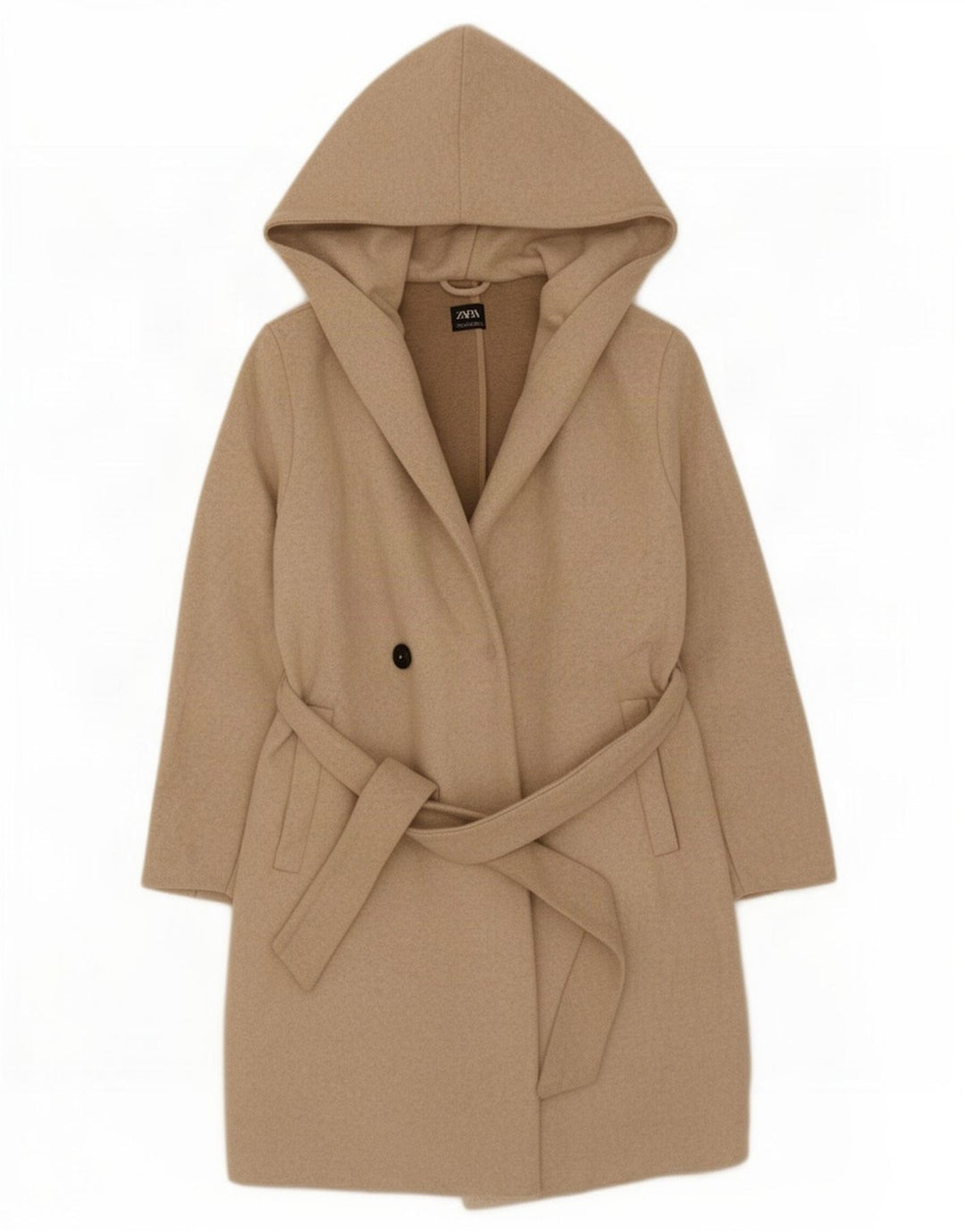 Zara Womens Hooded Overcoat UK 10 Small Beige Polyester