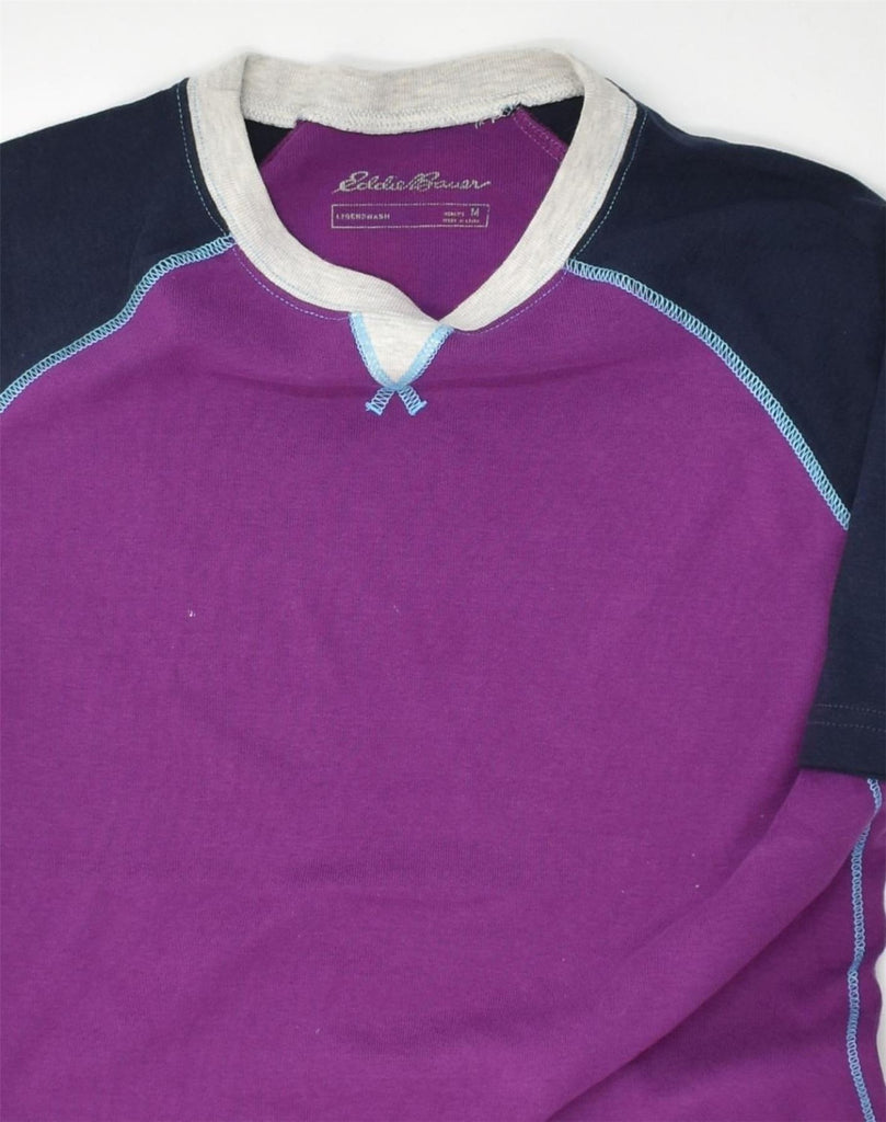 EDDIE BAUER Womens T-Shirt Top UK 12 Medium Purple Colourblock Cotton | Vintage Eddie Bauer | Thrift | Second-Hand Eddie Bauer | Used Clothing | Messina Hembry 