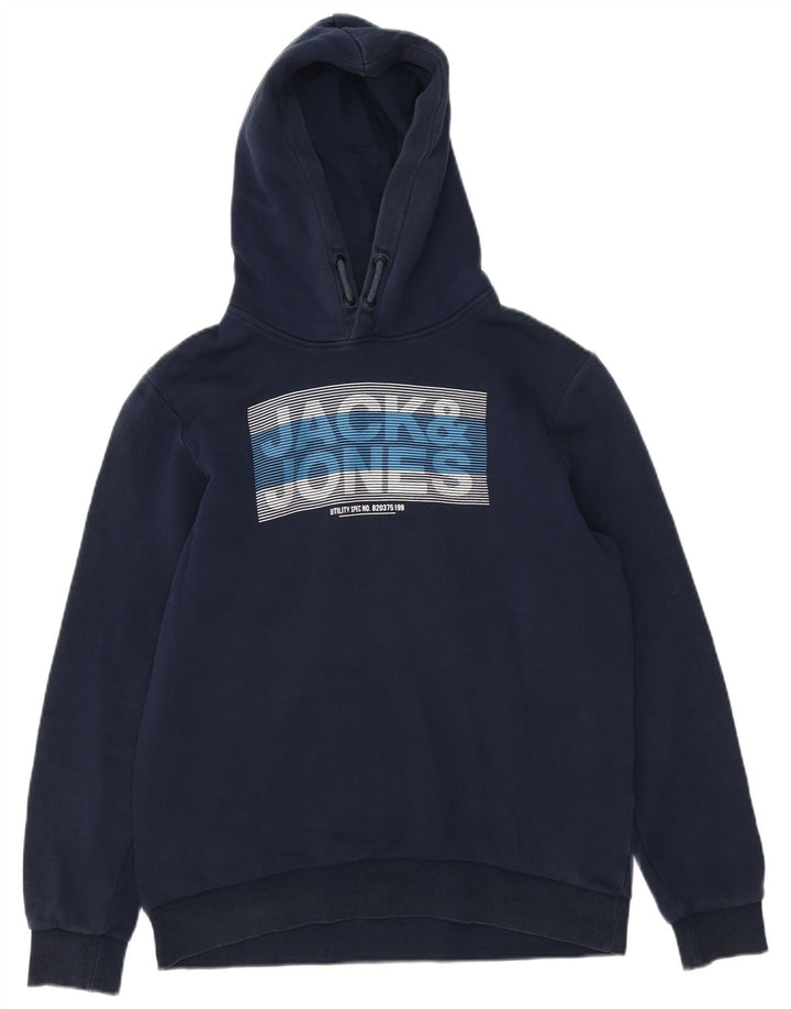 JACK & JONES Boys Graphic Hoodie Jumper 15-16 Years Navy Blue Cotton