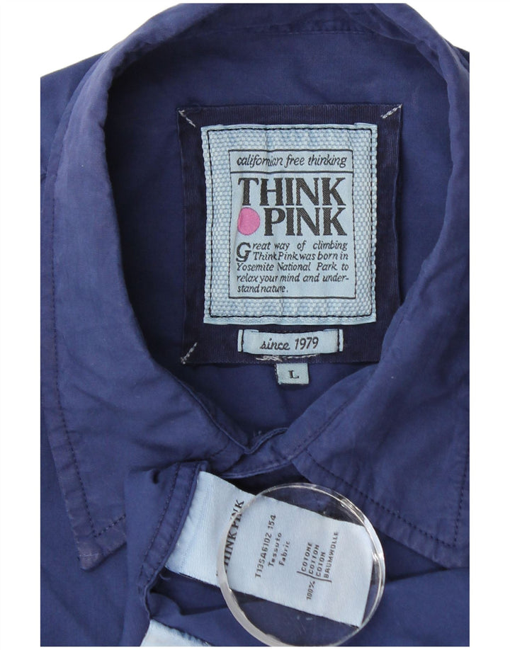 Think Pink Mens Shirt Large Navy Blue Cotton