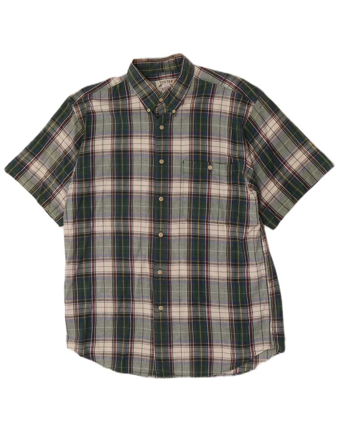 Eddie Bauer Mens Short Sleeve Regular Fit Shirt Medium Green Check Cotton