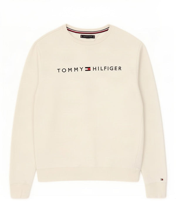 Tommy Hilfiger Mens Graphic Sweatshirt Jumper Medium White Cotton
