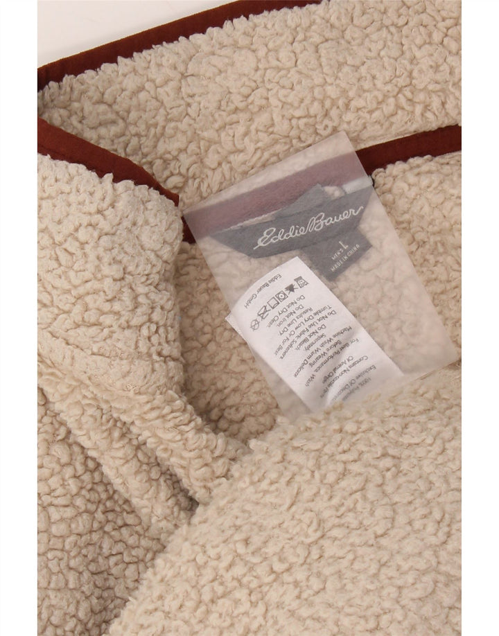 Eddie Bauer Mens Zip Neck Fleece Jumper Large Beige Polyester