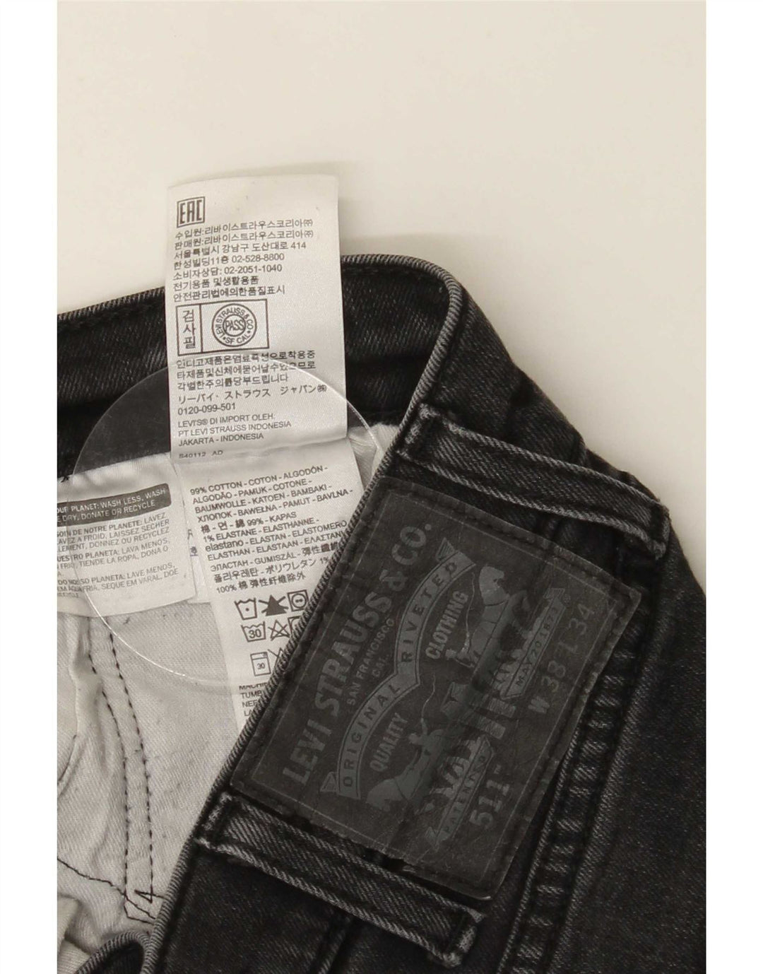 Levi's Mens 511 Slim Jeans W38 L34 Black Cotton