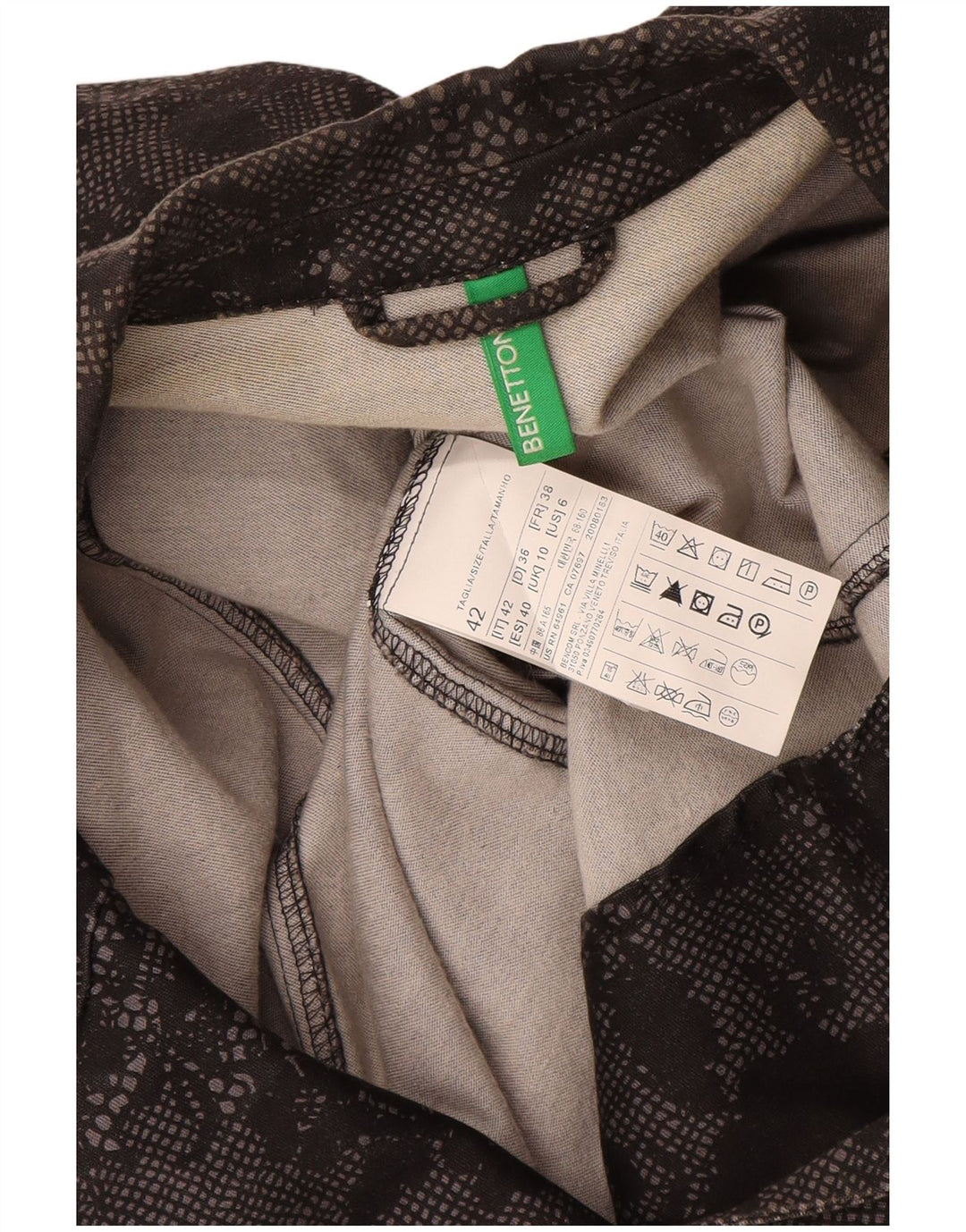 Benetton Womens 1 Button Blazer Jacket UK 10 Small Black Floral Cotton