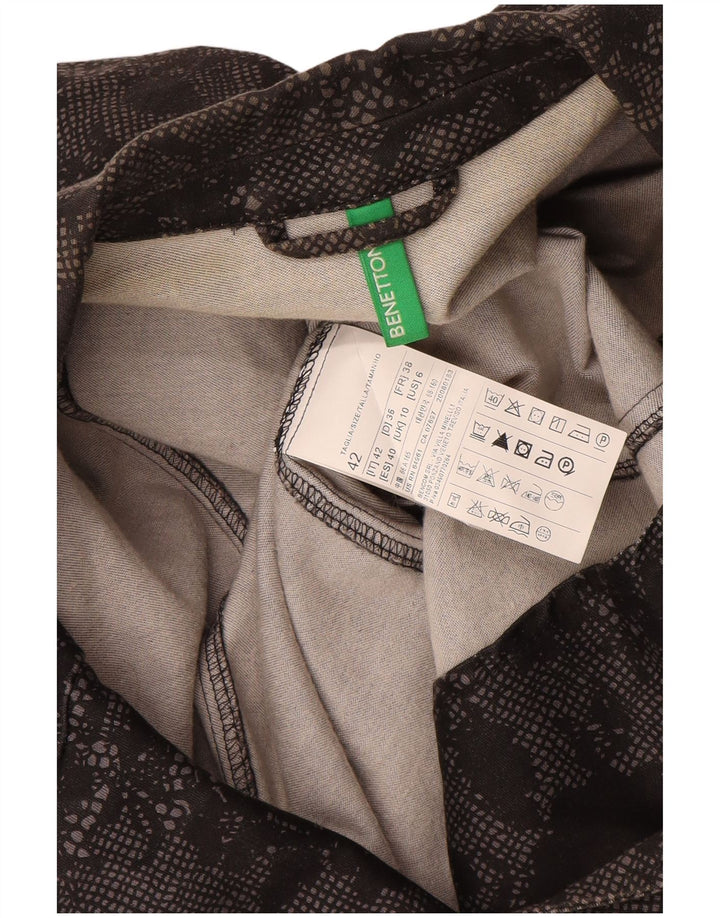Benetton Womens 1 Button Blazer Jacket UK 10 Small Black Floral Cotton