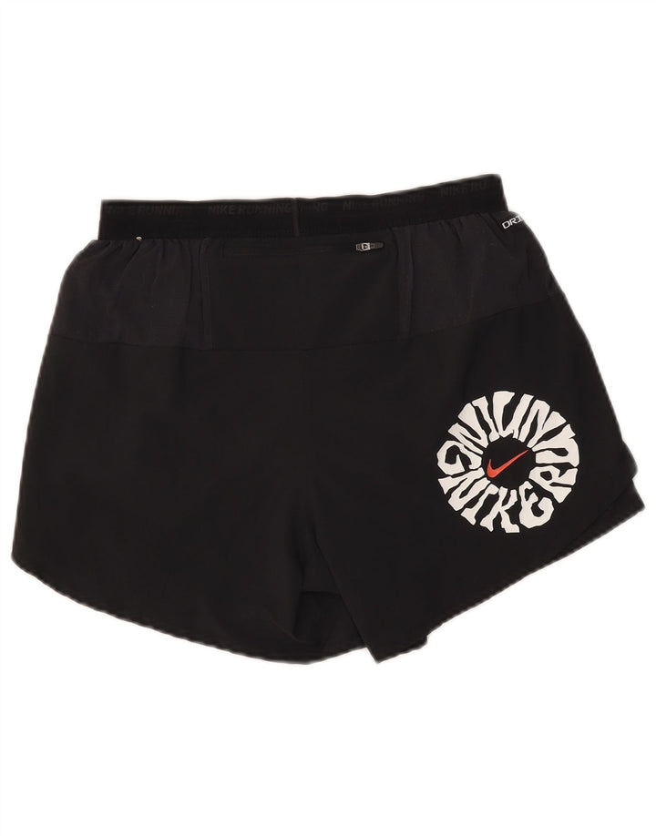 Nike Womens Dri Fit Graphic Sport Shorts UK 14 Medium  Black Polyester