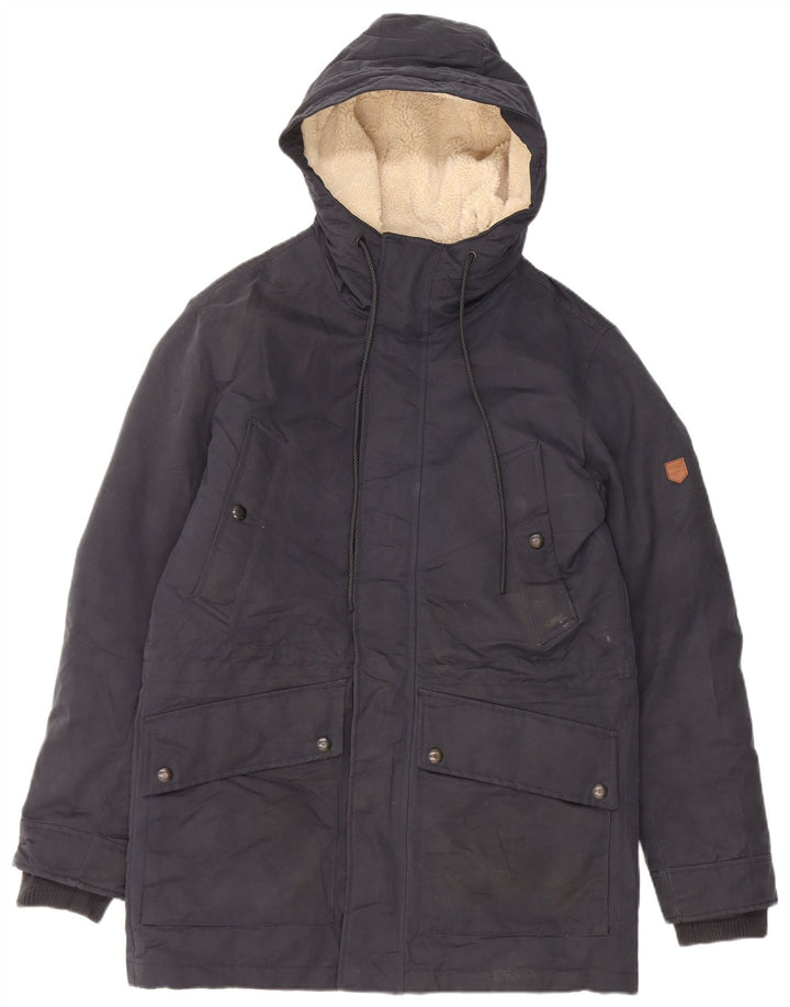 Jack & Jones Mens Hooded Parka Jacket UK 36 Small Navy Blue Polyester