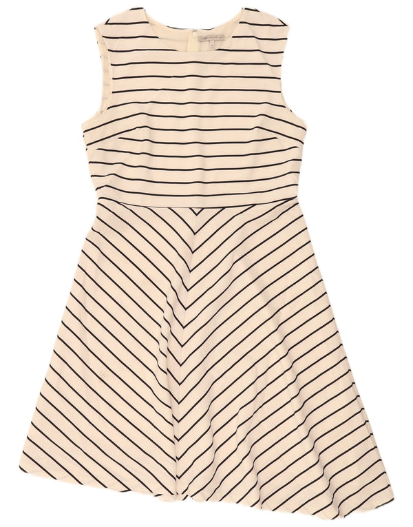 Marks & Spencer Womens Sleeveless A-Line Dress UK 16 Large Beige Striped