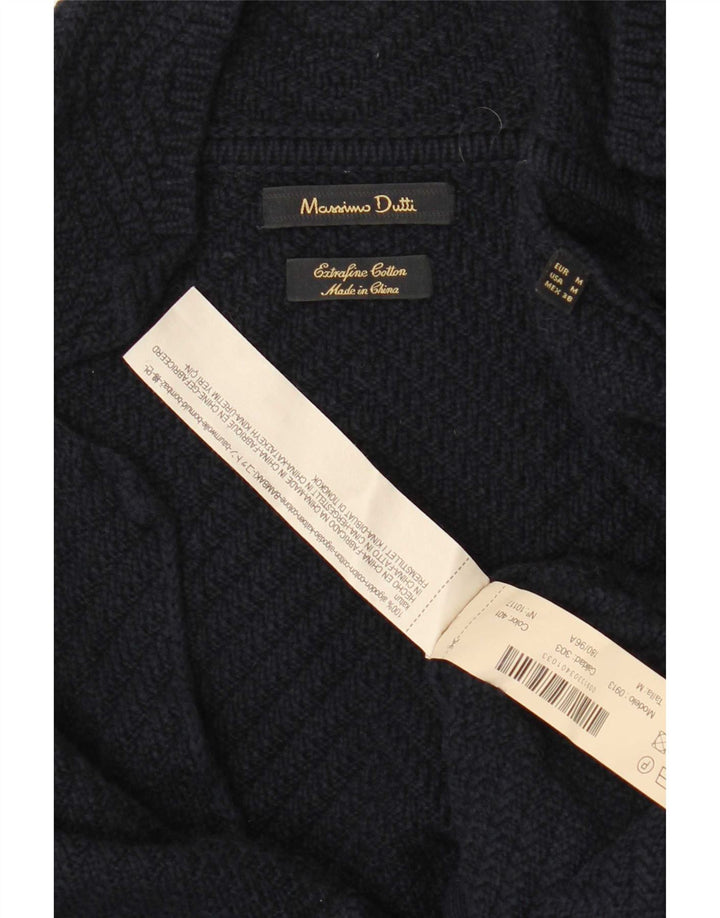 Massimo Dutti Mens Cardigan Sweater Medium Navy Blue Cotton