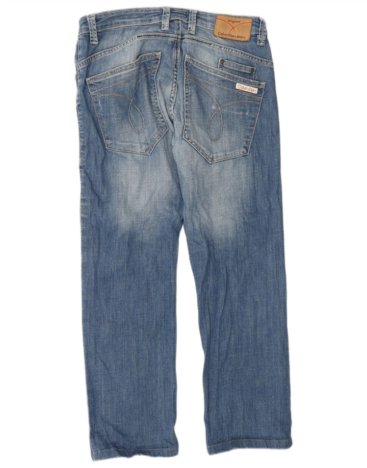 Calvin Klein Mens Distressed Straight Jeans W32 L28 Blue Cotton