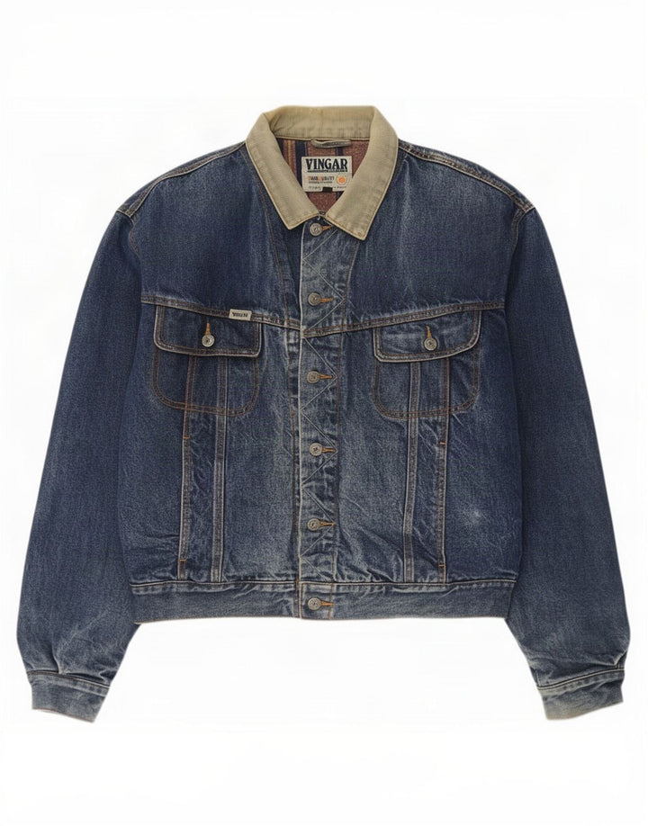 Vingar Mens Denim Jacket UK 42 XL Blue Colourblock