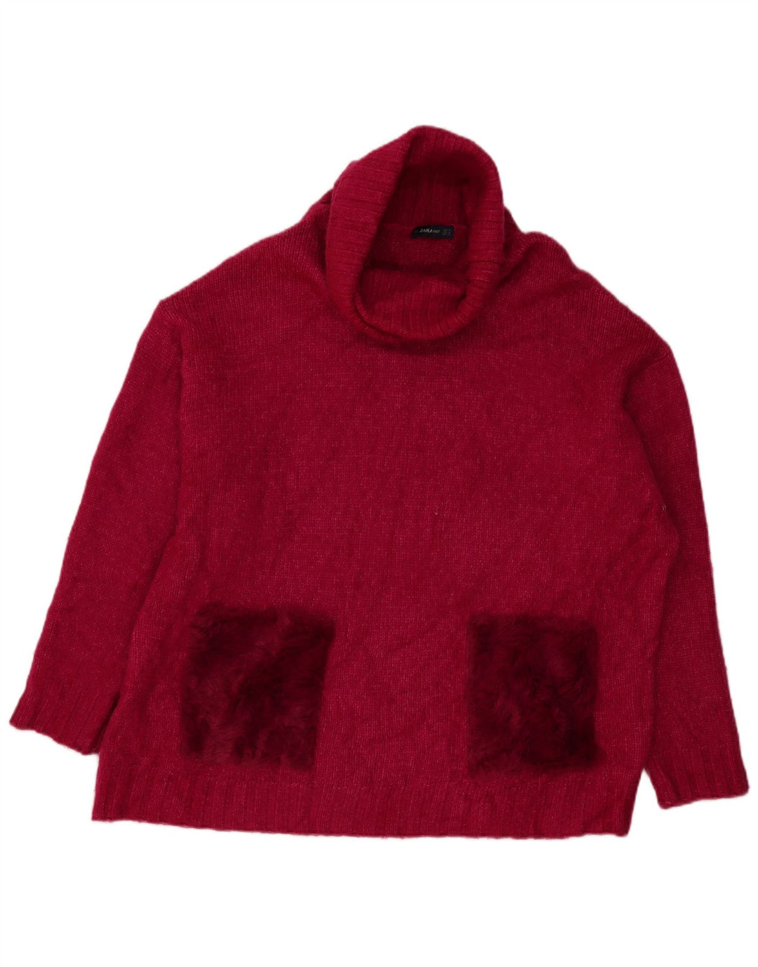Zara Womens Oversized Roll Neck Jumper Sweater UK 14 Medium Pink Acrylic
