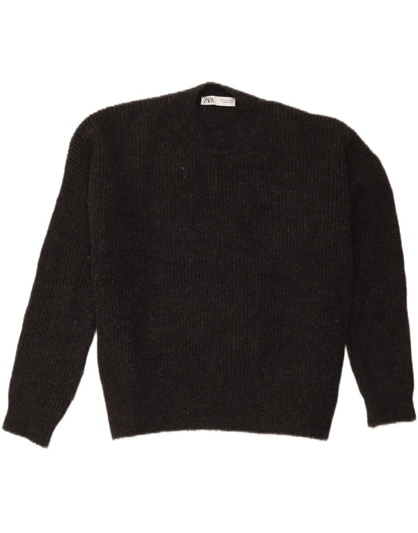 Zara Womens Oversized Crew Neck Jumper Sweater UK 10 Small Black Flecked