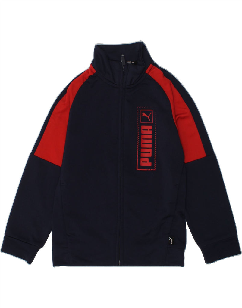 PUMA Boys Graphic Tracksuit Top Jacket 5-6 Years Navy Blue Colourblock | Vintage Puma | Thrift | Second-Hand Puma | Used Clothing | Messina Hembry 