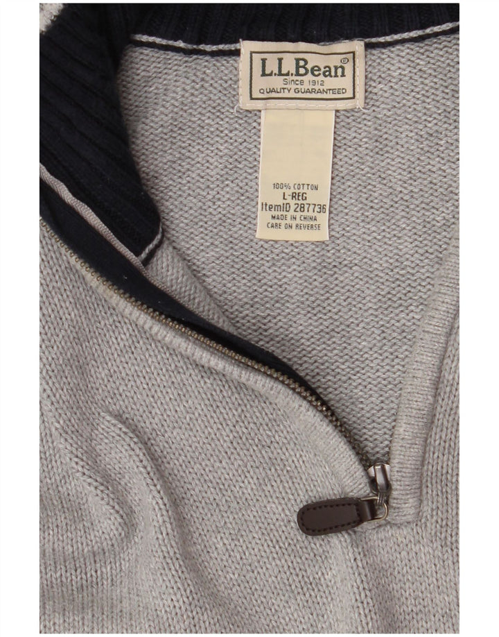 L.L.BEAN Mens Zip Neck Jumper Sweater Large Grey Cotton