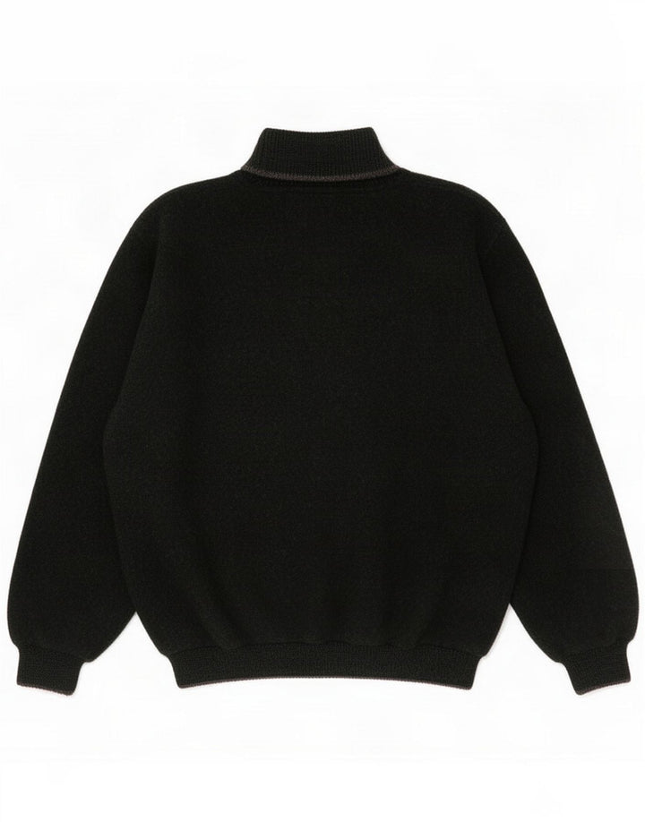 Vintage Mens Graphic Roll Neck Jumper Sweater Medium Green