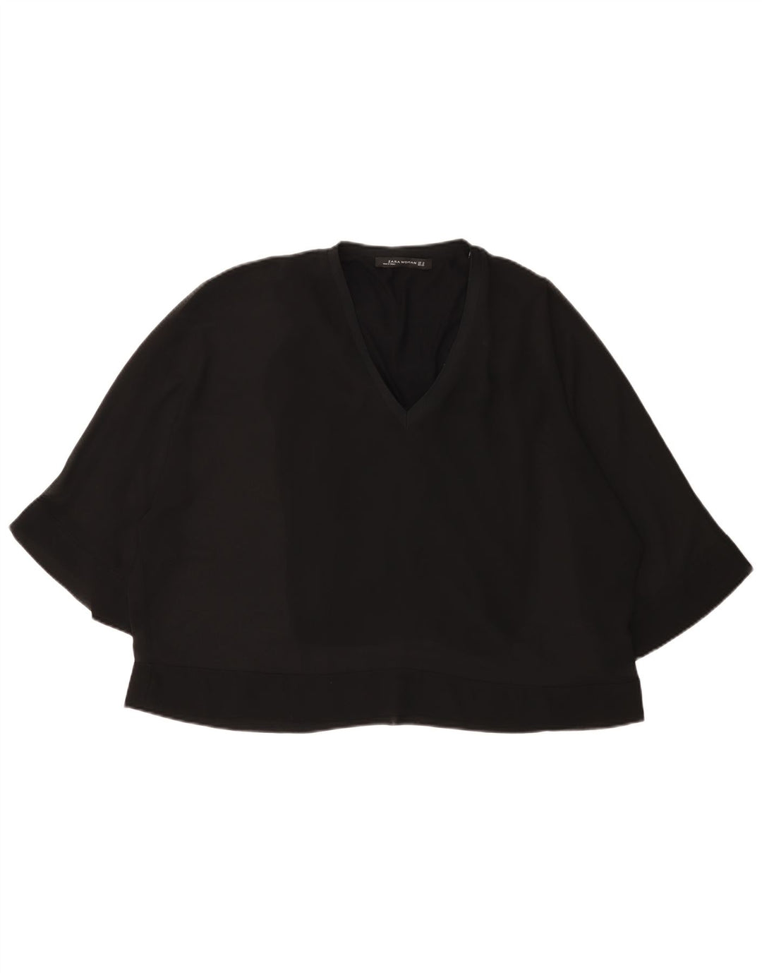 Zara Womens 3/4 Sleeve Blouse Top UK 12 Medium Black