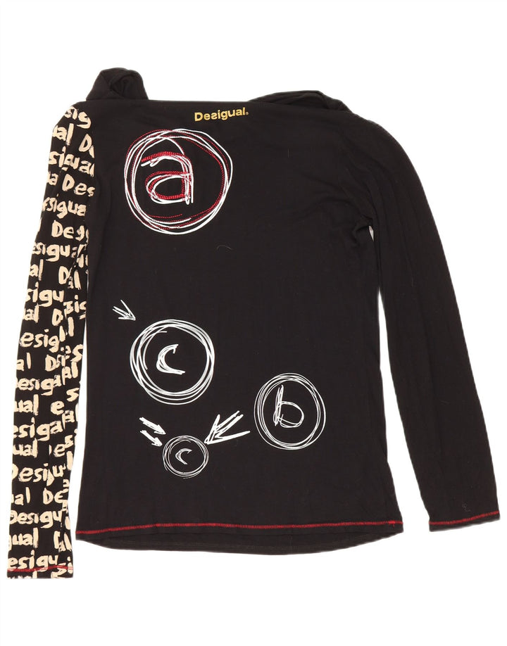 Desigual Womens Graphic Top Long Sleeve UK 12 Medium Black