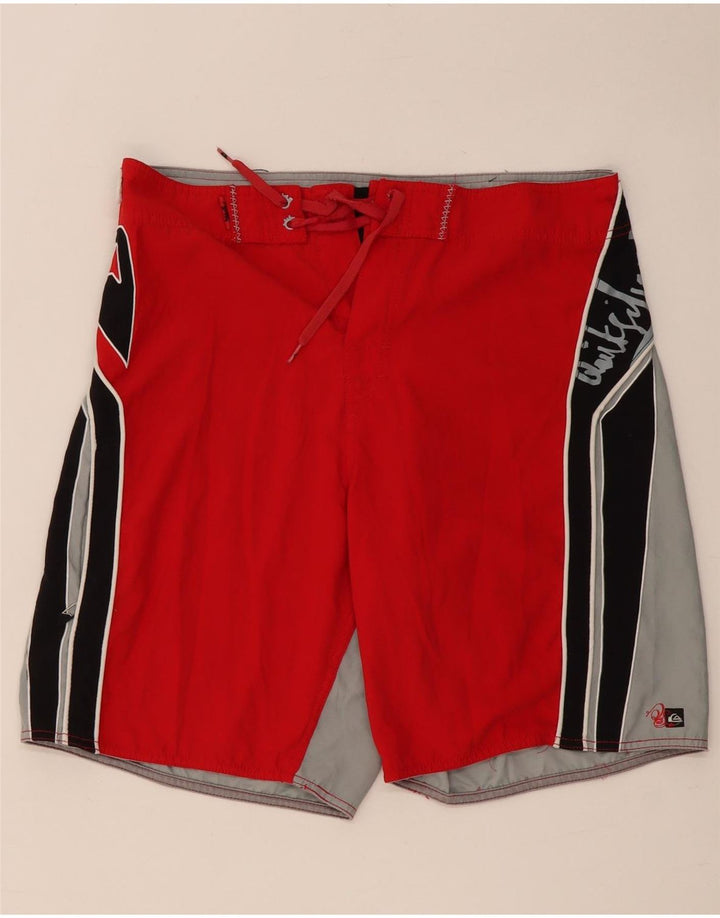 QUIKSILVER Mens Graphic Swimming Shorts Large Red Colourblock Polyester