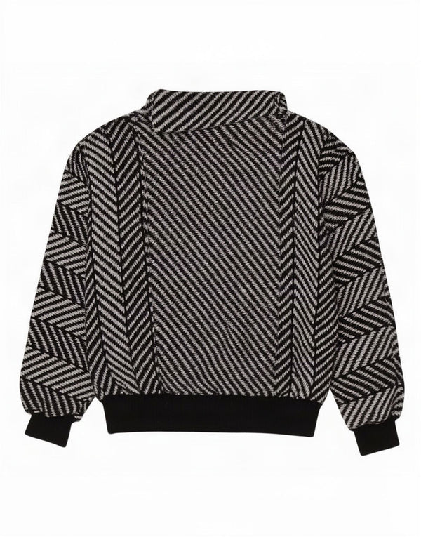 Vintage Womens Roll Neck Jumper Sweater UK 12 Medium Black Striped Cotton