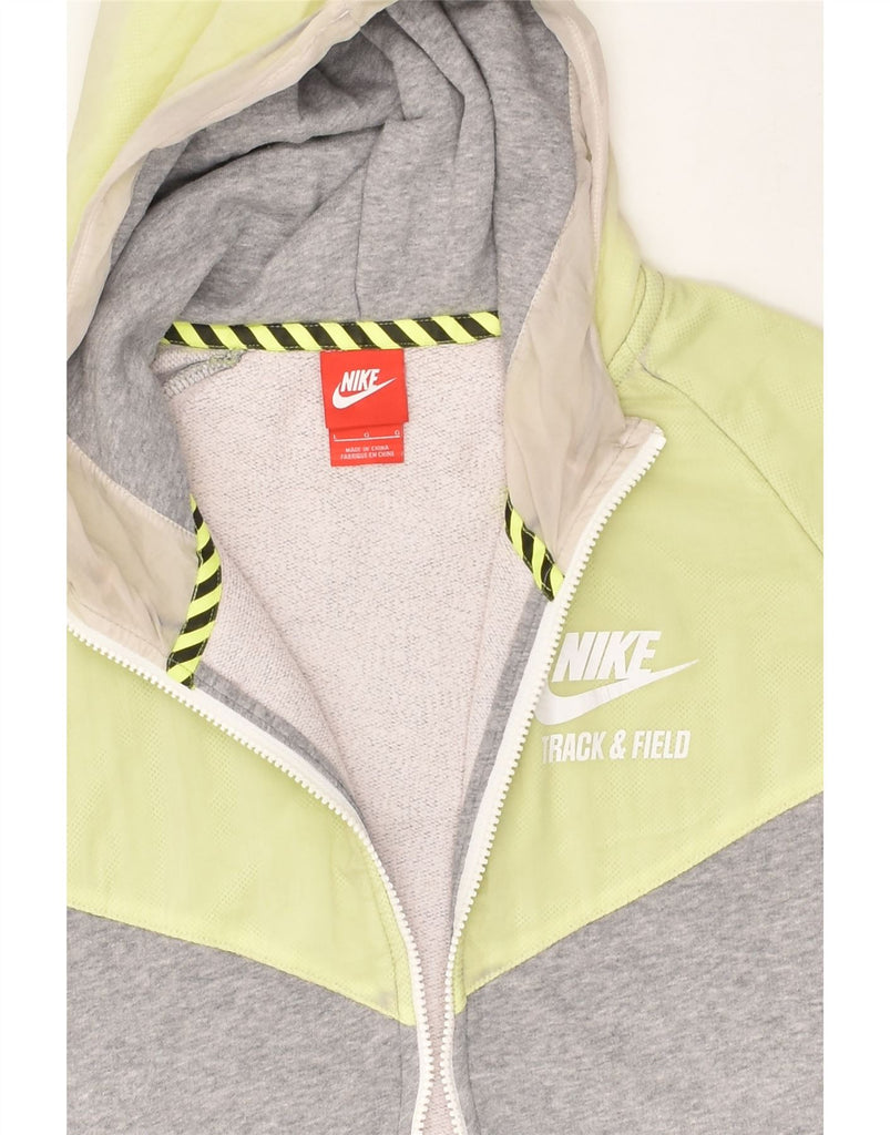 NIKE Mens Graphic Zip Hoodie Sweater Large Grey Colourblock Cotton | Vintage Nike | Thrift | Second-Hand Nike | Used Clothing | Messina Hembry 