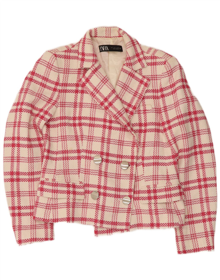 Zara Womens Double Breasted Blazer Jacket UK 10 Small White Check