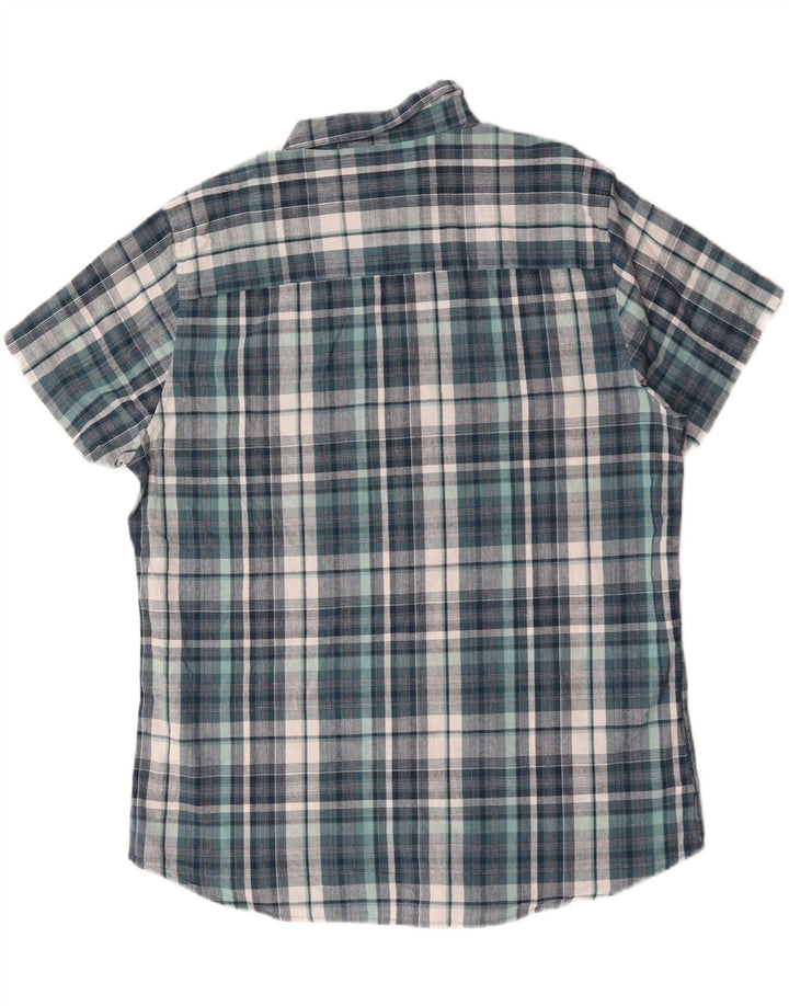 M&CO Mens Short Sleeve Shirt XL Blue Check Cotton