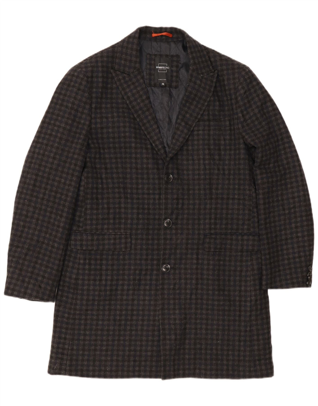 Sonny Bono Mens Overcoat UK 42 XL Grey Gingham