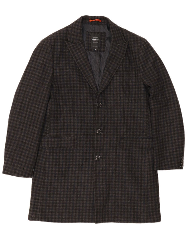 Sonny Bono Mens Overcoat UK 42 XL Grey Gingham