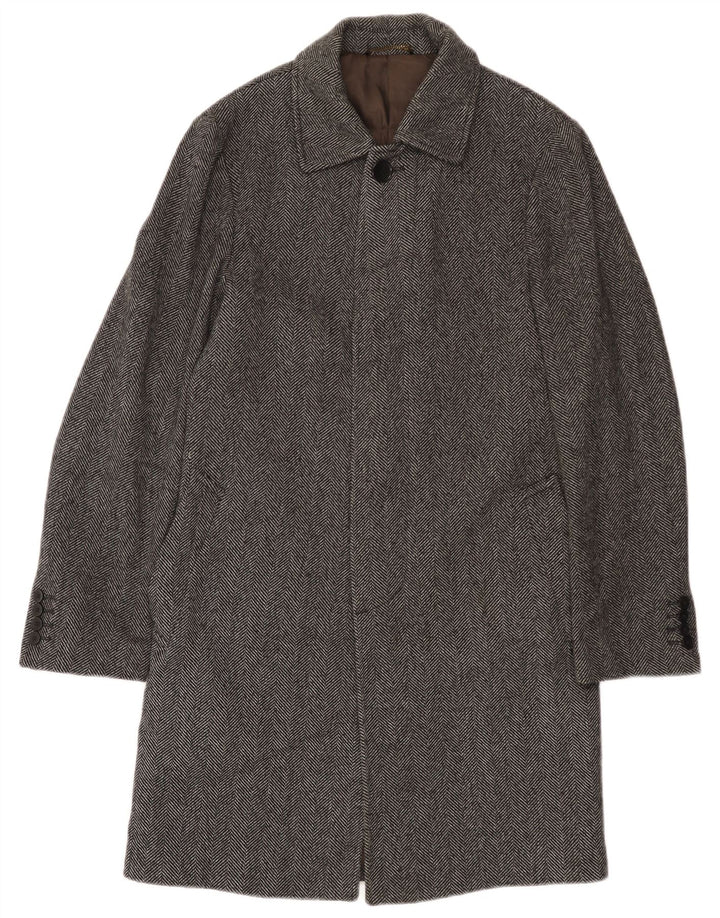 John Lewis Mens Tailored Regular Fit Overcoat UK 36 Small Grey Herringbone