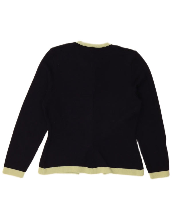 Vintage Womens Oversized Cardigan Sweater UK 10 Small Navy Blue Colourblock