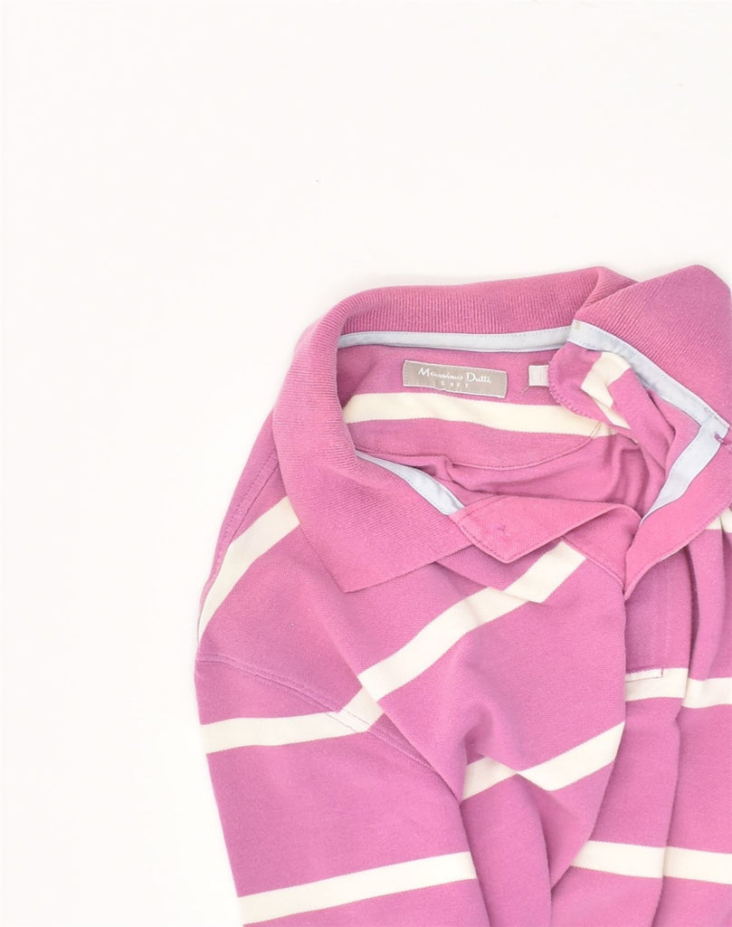 MASSIMO DUTTI Mens Polo Shirt Medium Pink Striped Cotton | Vintage Massimo Dutti | Thrift | Second-Hand Massimo Dutti | Used Clothing | Messina Hembry 