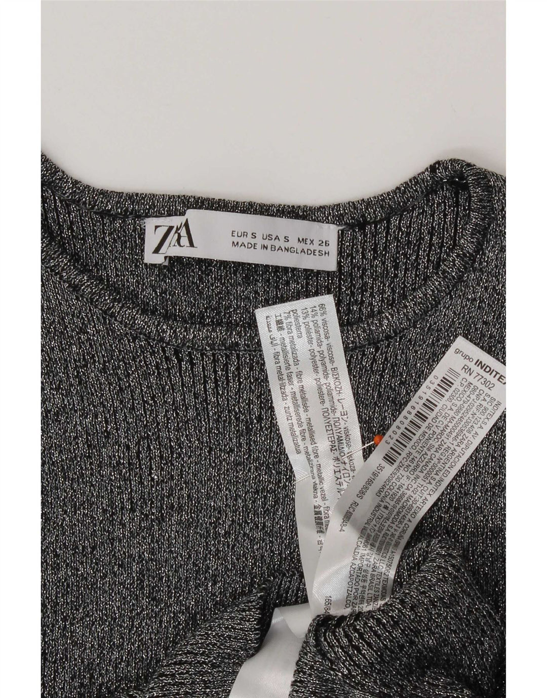 Zara Womens Crop Blouse Top UK 8 Small Silver Flecked Viscose