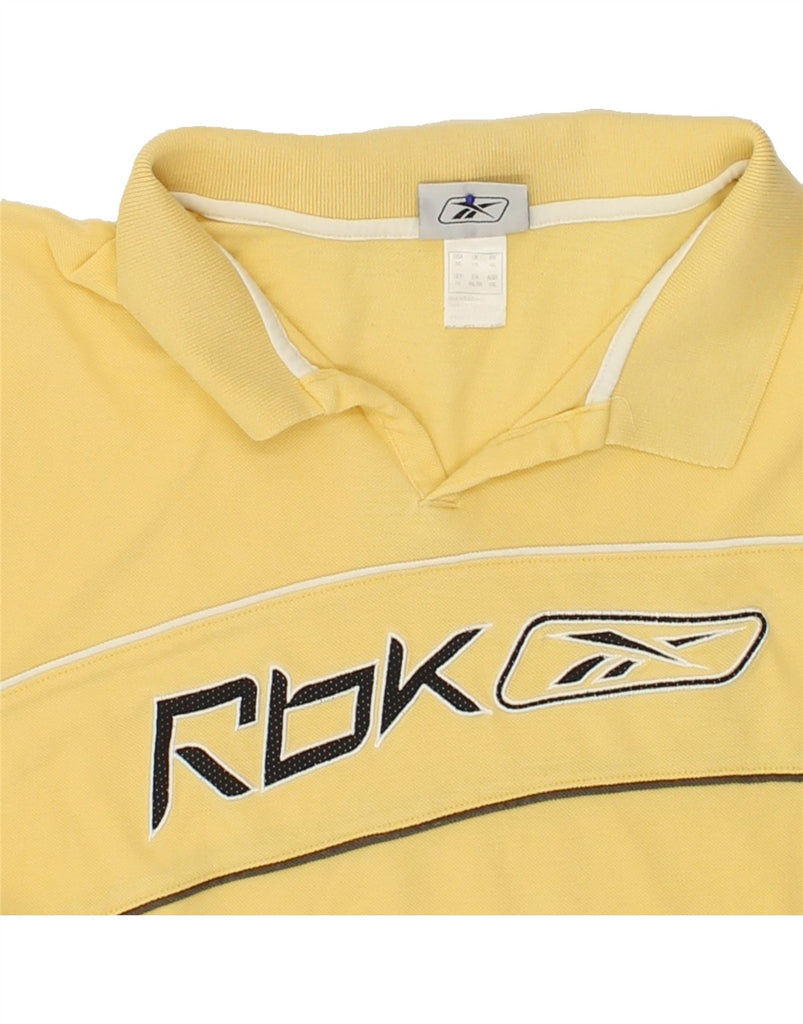 REEBOK Mens Graphic Polo Shirt 3XL Yellow Cotton | Vintage Reebok | Thrift | Second-Hand Reebok | Used Clothing | Messina Hembry 