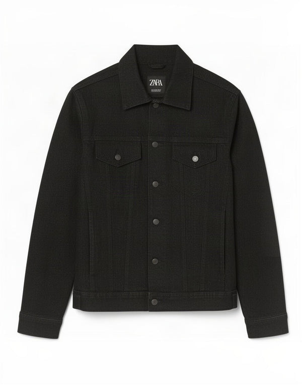 Zara Mens Denim Jacket UK 38 Medium Black Cotton