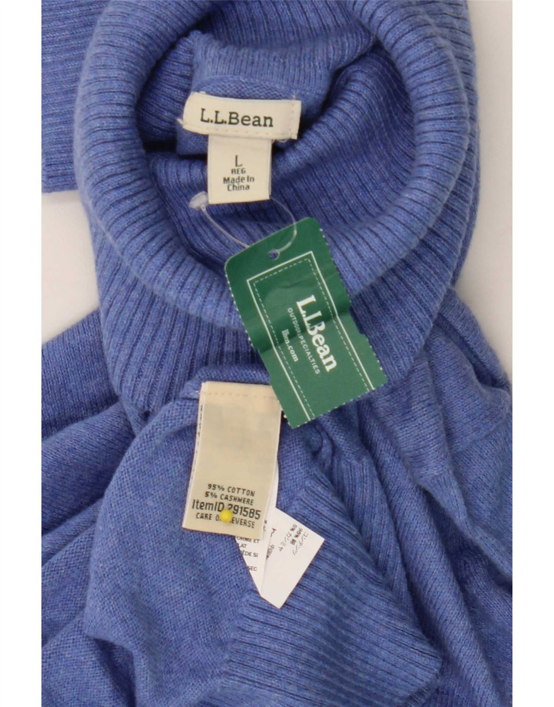 L.L.Bean Mens Roll Neck Jumper Sweater Large Blue Cotton