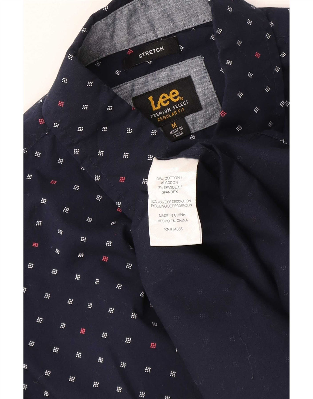 Lee Mens Short Sleeve Regular Fit Shirt Medium Navy Blue Geometric Cotton