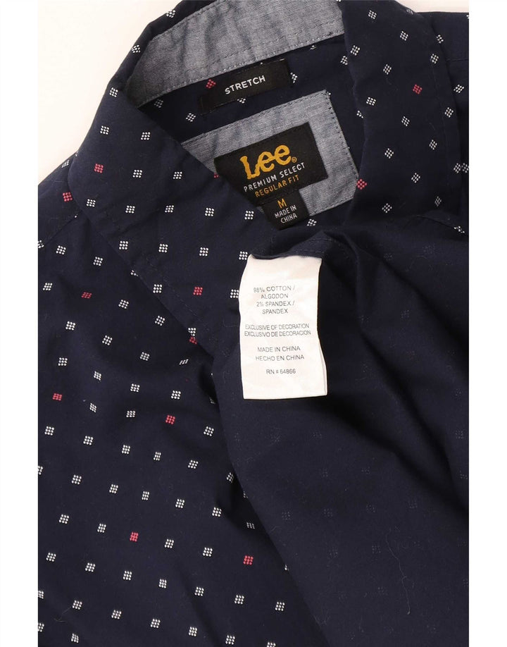 Lee Mens Short Sleeve Regular Fit Shirt Medium Navy Blue Geometric Cotton
