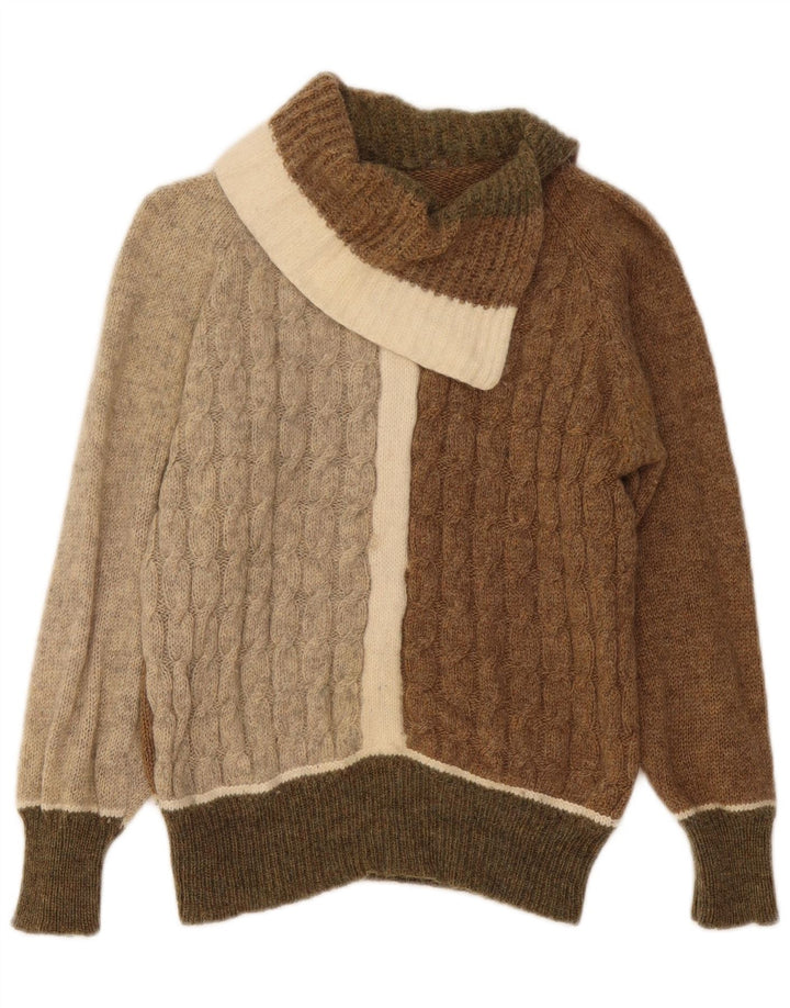 VINTAGE Womens Shawl Neck Jumper Sweater UK 12 Medium Multicoloured