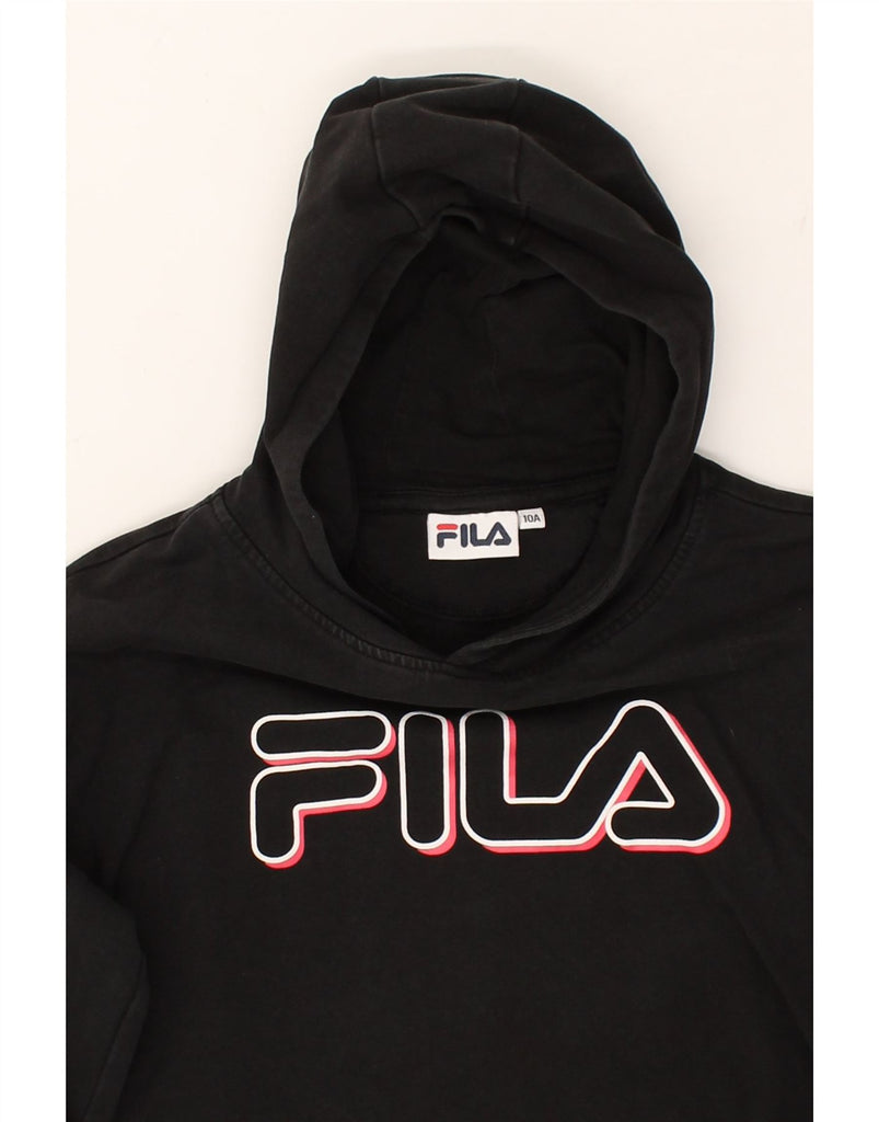 FILA Girls Graphic Crop Hoodie Jumper 9-10 Years Black Cotton | Vintage Fila | Thrift | Second-Hand Fila | Used Clothing | Messina Hembry 